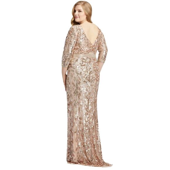 MAC DUGGAL Vintage Blush Rose Gold Sequined Evening Formal Gown - Picture 3 of 16
